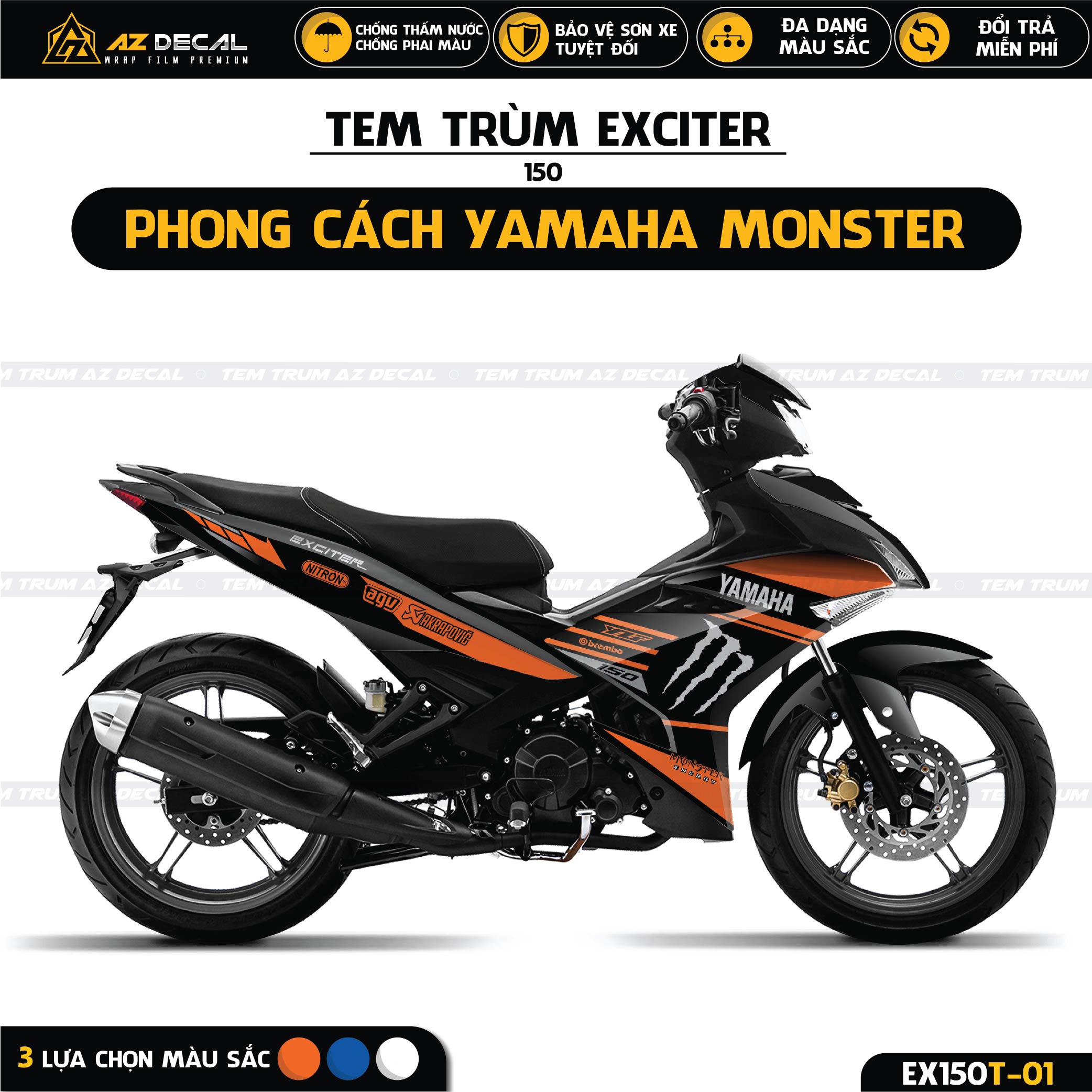 Tem xe Exciter 150 2019 Monster cam đen chrome do Decal46 thực hiện   2banhvn