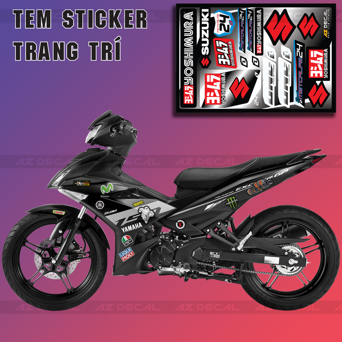 Tem logo sticker Suzuki dán trên xe máy