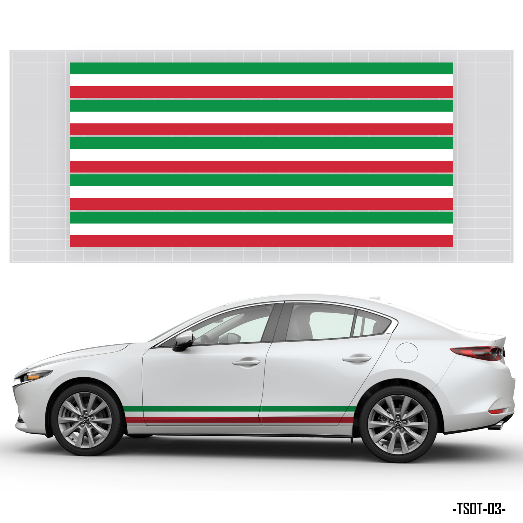 Tem xe ô tô phong cách cờ Italia dán sườn xe