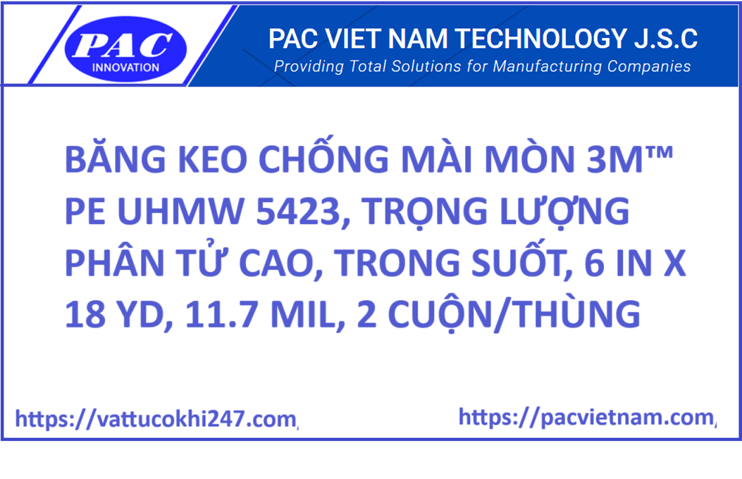 BĂNG KEO CHỐNG MÀI MÒN 3M™ PE UHMW 5423, TRỌNG LƯỢNG PHÂN TỬ CAO, TRONG SUỐT, 6 IN X 18 YD, 11.7 MIL, 2 CUỘN/THÙNG