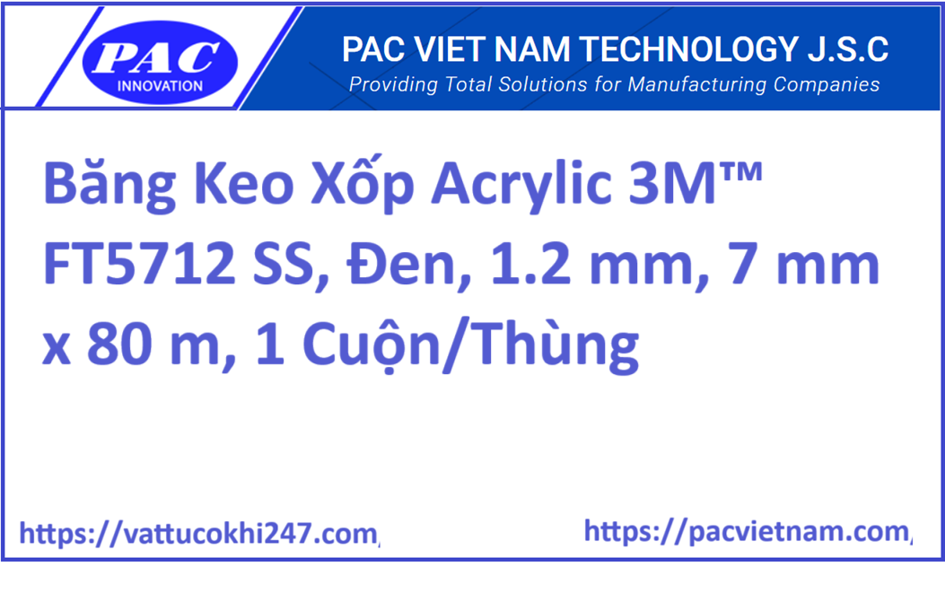 Băng Keo Xốp Acrylic 3M™ FT5712 SS, Đen, 1.2 mm, 7 mm x 80 m, 1 Cuộn/Thùng