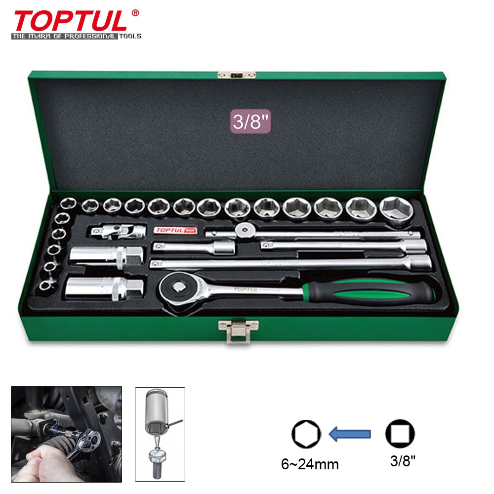 Bộ tuýp 6~24mm 3/8" Dr. Toptul GCAD2609 26 chi tiết