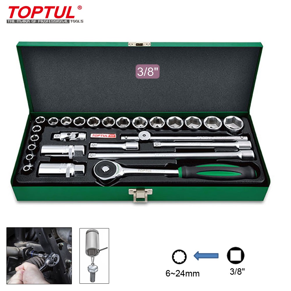 Bộ tuýp 6~24mm 3/8" Dr. Toptul GCAD2610 26 chi tiết
