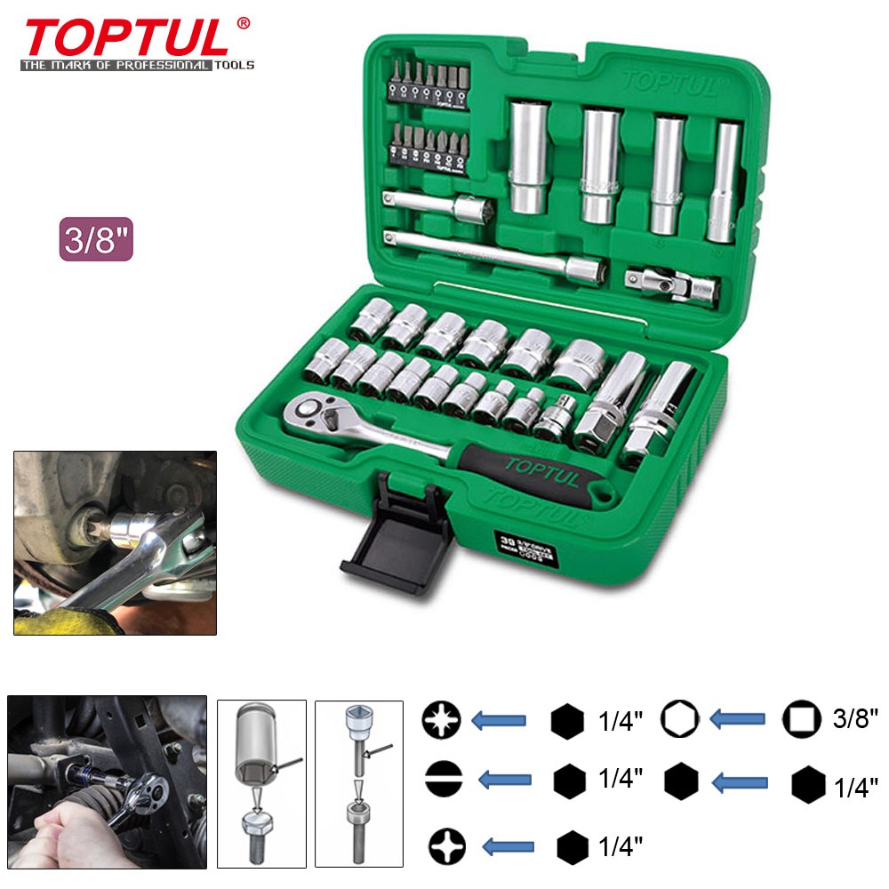 Bộ tuýp 6 cạnh và mũi vít 3/8" Dr. Toptul GCAI3901 39 chi tiết