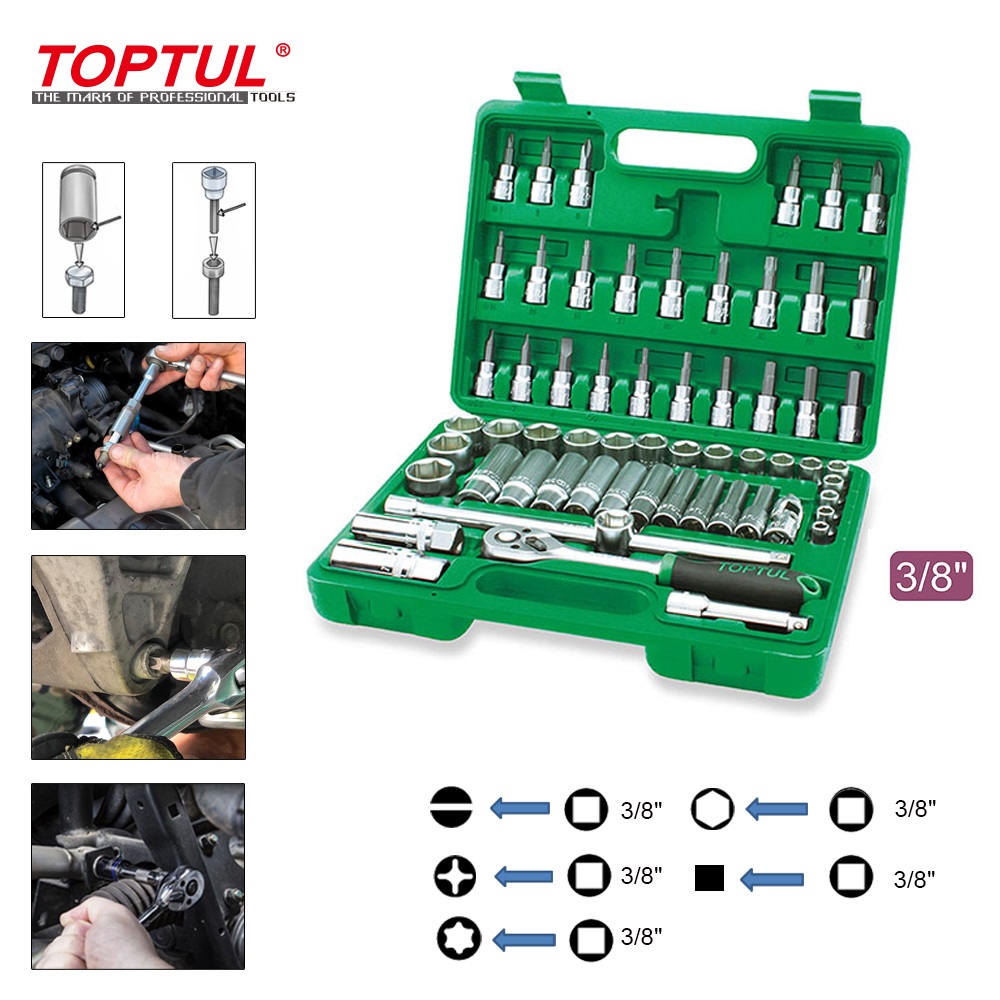 Bộ tuýp 6 cạnh và tuýp mũi vít 3/8" Dr. Toptul GCAI6001 60 chi tiết