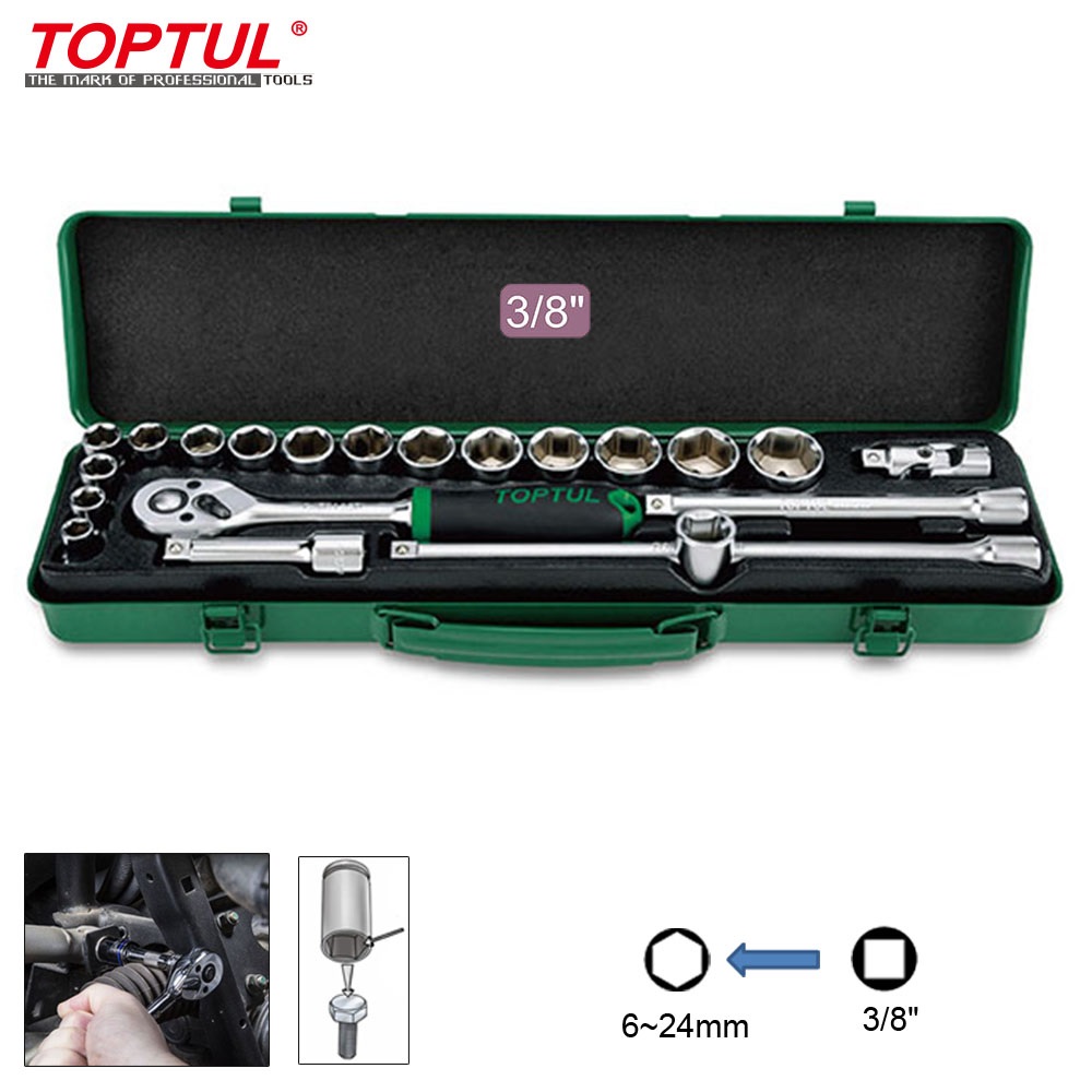 Bộ tuýp 8~24mm 3/8" Dr. Toptul GCAD2102 21 chi tiết