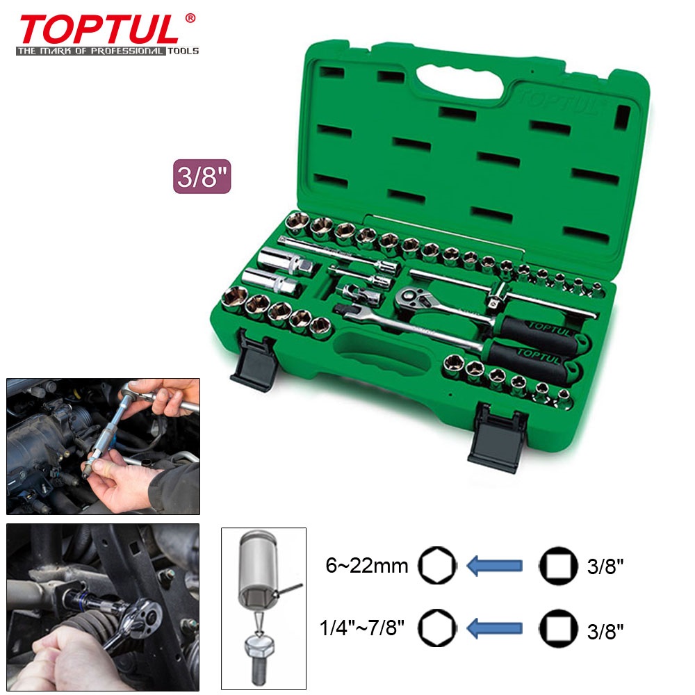 Bộ tuýp hệ mét và inch 3/8" Dr. Toptul GCAI3501 35 chi tiết
