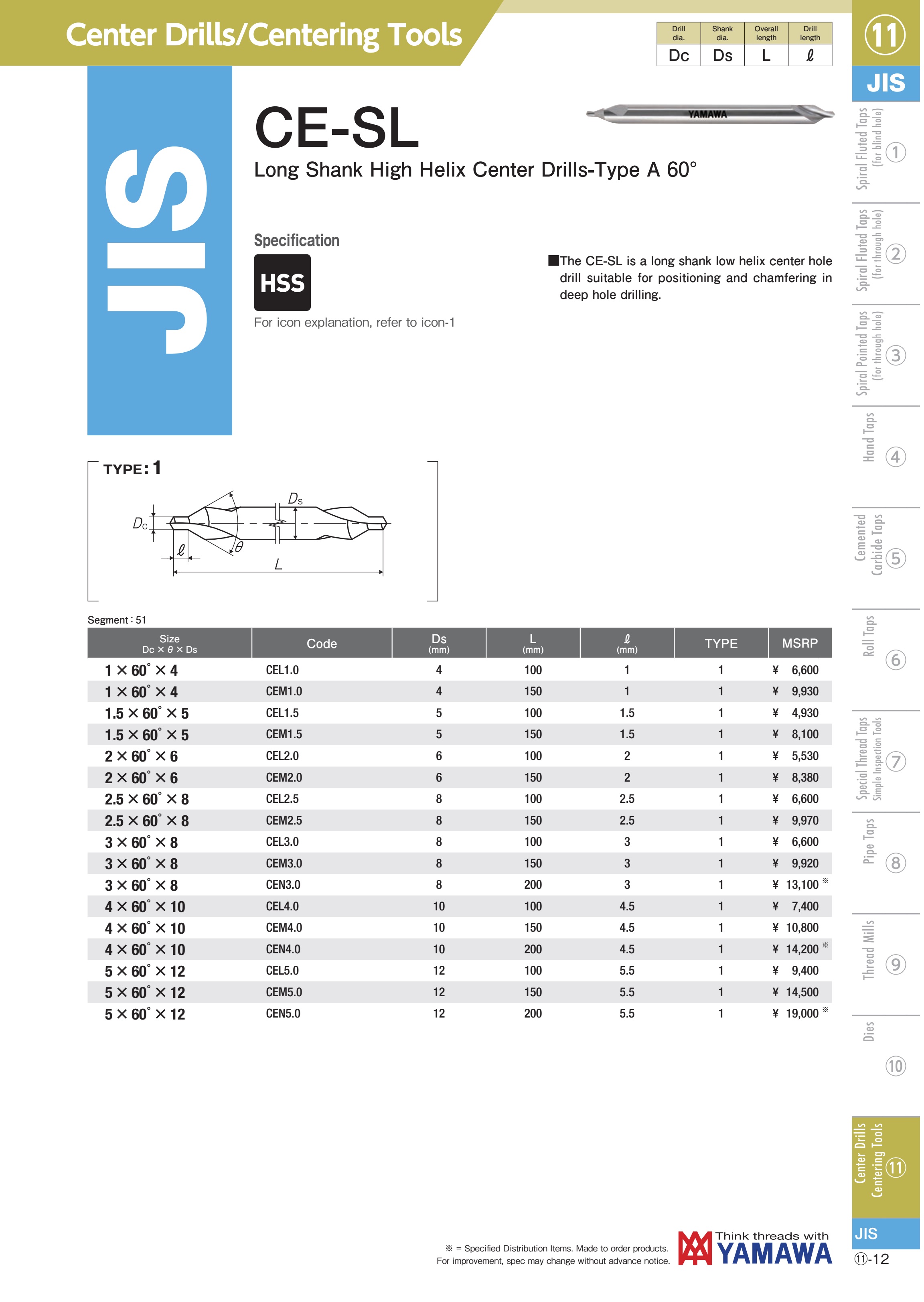 Mũi khoan tâm Yamawa CE-SL 60 độ loại dài