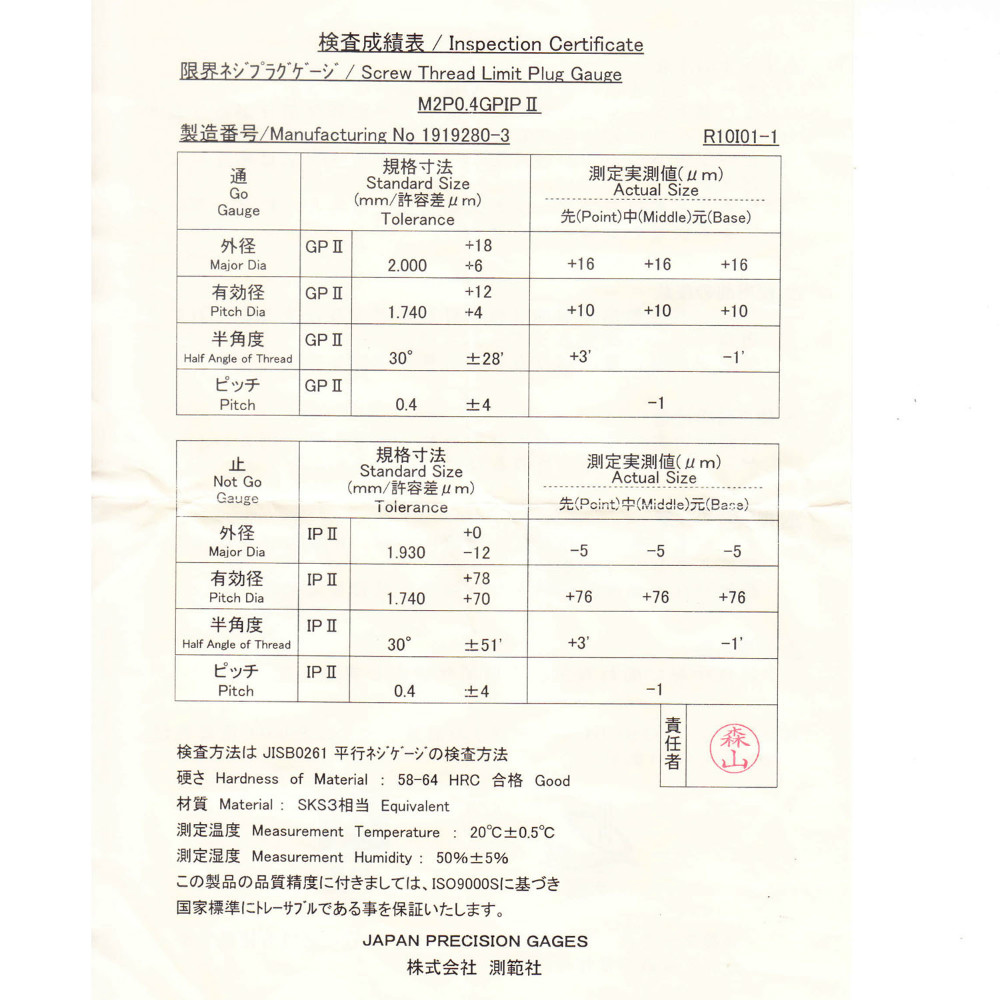 Dưỡng kiểm ren GO và NO GO Sokuhansha GPIP II chuẩn JIS