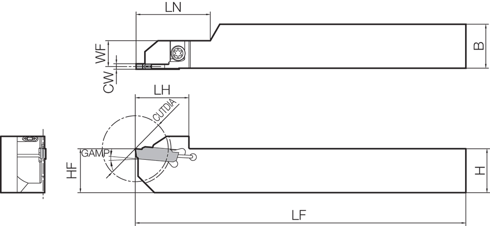 Cán dao cắt đứt, tiện rãnh ngoài 16x16 Kyocera KGDSR1616JX-2B
