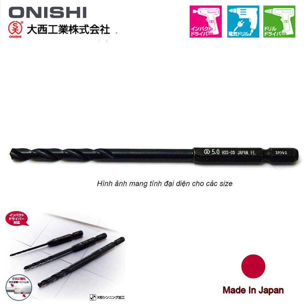 Mũi khoan sắt và inox đầu lục giác Onishi Nhật No.26