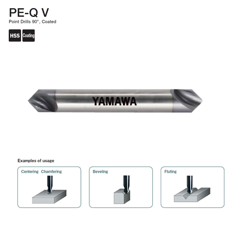 Mũi khoan tâm, vát cạnh, vát lỗ, chạy rãnh V 90 độ Yamawa PE-Q V