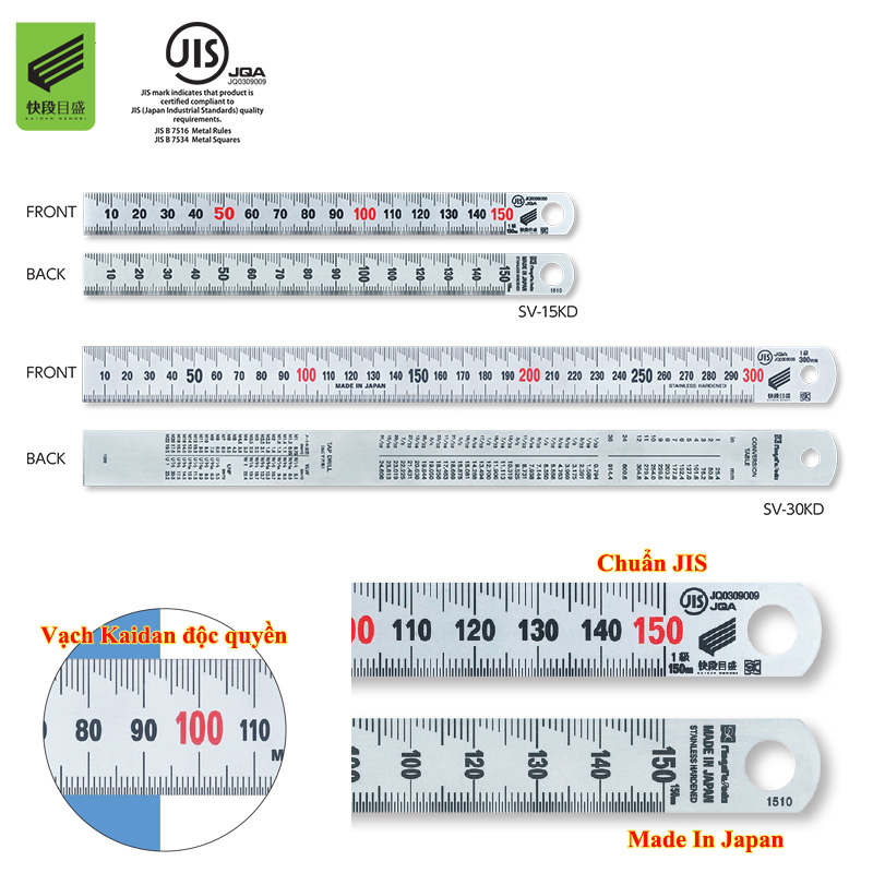 Thước lá inox mạ nhũ bạc Niigata vạch kaidan series SV