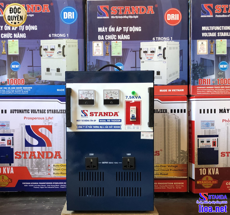 Ổn áp STANDA 7.5KVA DR dải 90V -250V 2 ổ cắm