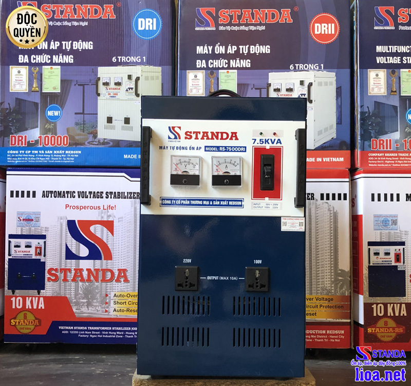Ổn áp Standa 7.5KVA DRI dải 50V -250V 2 ổ cắm