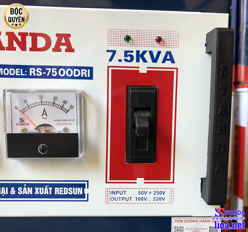  Ổn áp Standa 7.5KVA DRI dải điện áp 50V -250V sử dụng 2 chổi than: