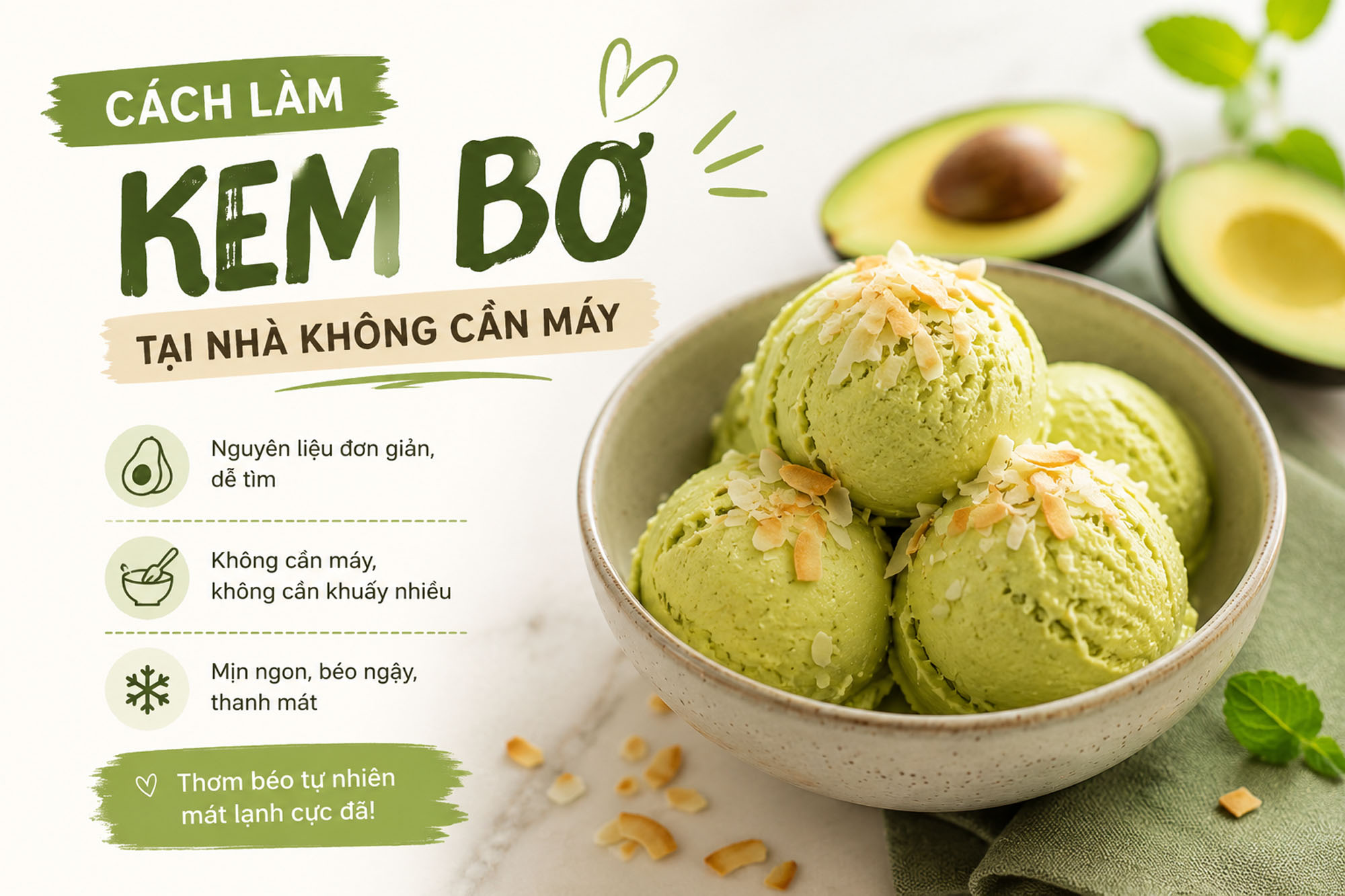 Cách làm kem bơ béo ngậy, sánh mịn tại nhà không cần máy