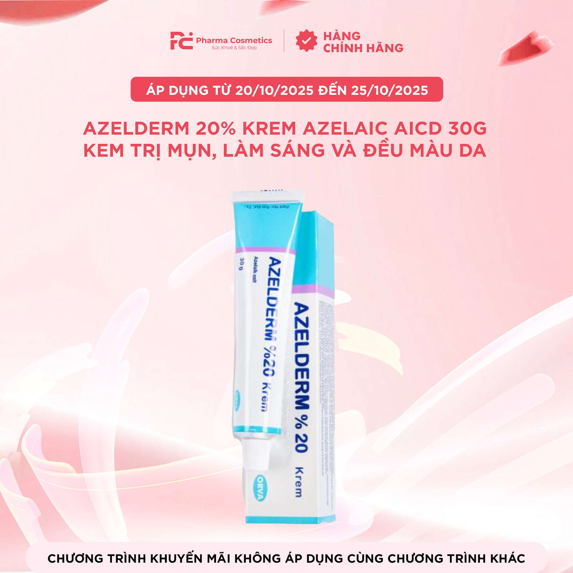 AZELDERM 20% KREM AZELAIC AICD 30g / KEM TRỊ MỤN, LÀM SÁNG VÀ ĐỀU MÀU DA
