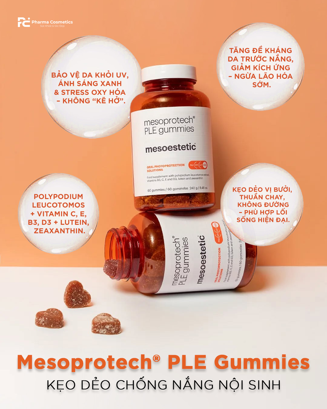 Mesoprotech® PLE Gummies – Kẹo Dẻo Chống Nắng Nội Sinh & Ngăn Ngừa Lão Hóa Toàn Diện