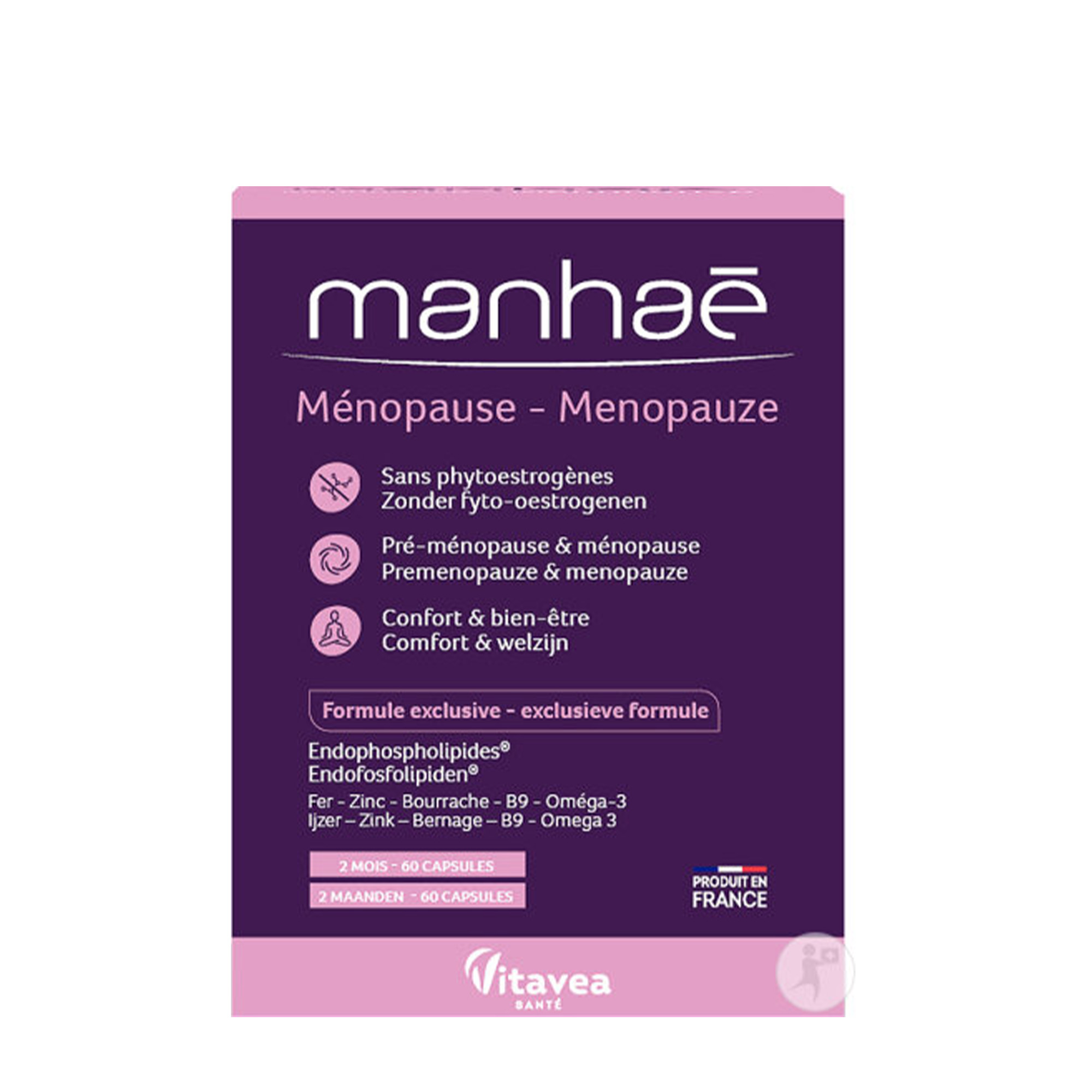 MANHAÉ MÉNOPAUSE: Viên Uống Hỗ Trợ Nội Tiết Tố Nữ Pháp - Giảm Bốc Hỏa, Khô Hạn & Làm Chậm Lão Hóa