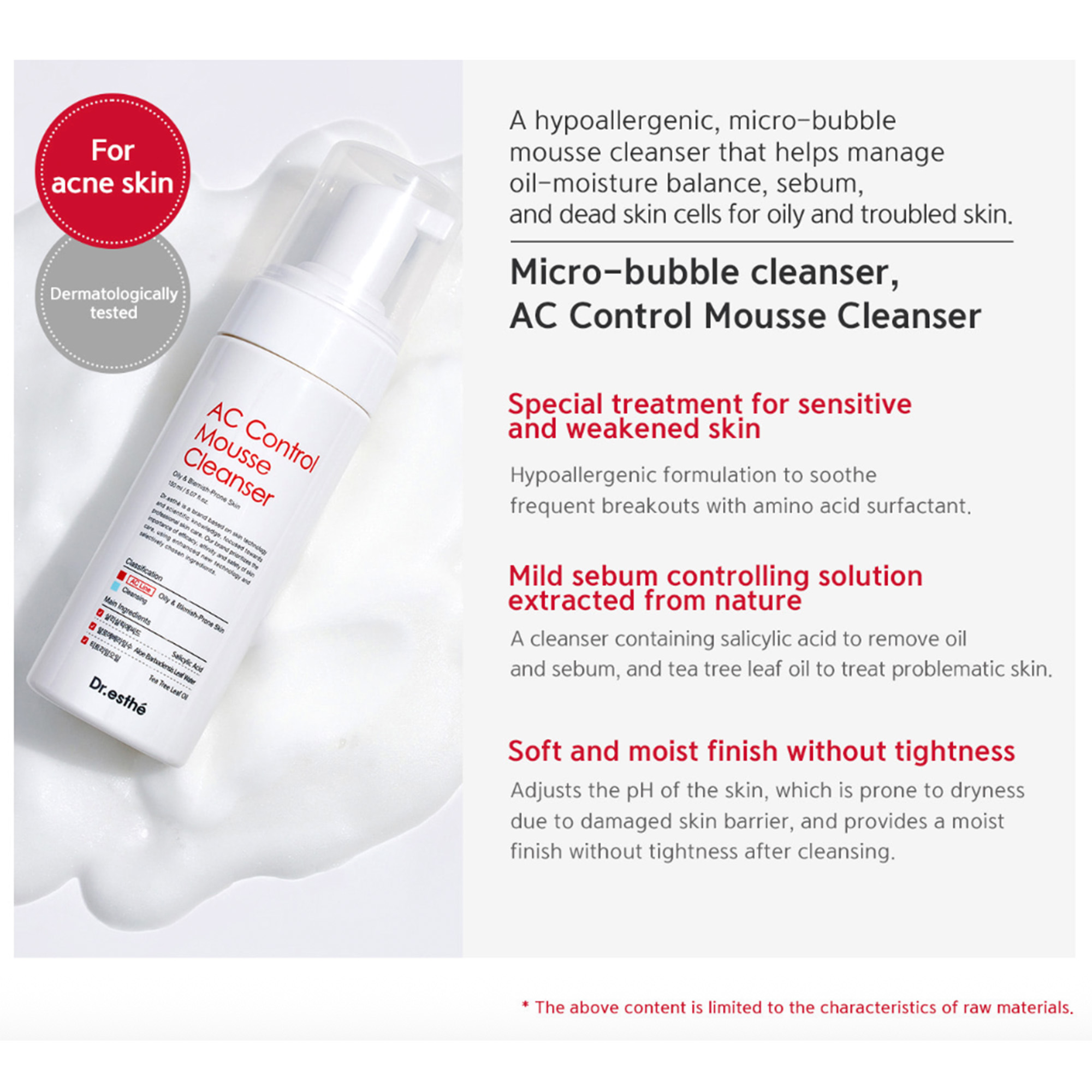 Dr.esthe AC Mousse Cleanser – Sữa Rửa Mặt Dạng Bọt Kiểm Soát Dầu & Ngừa Mụn Chuyên Sâu