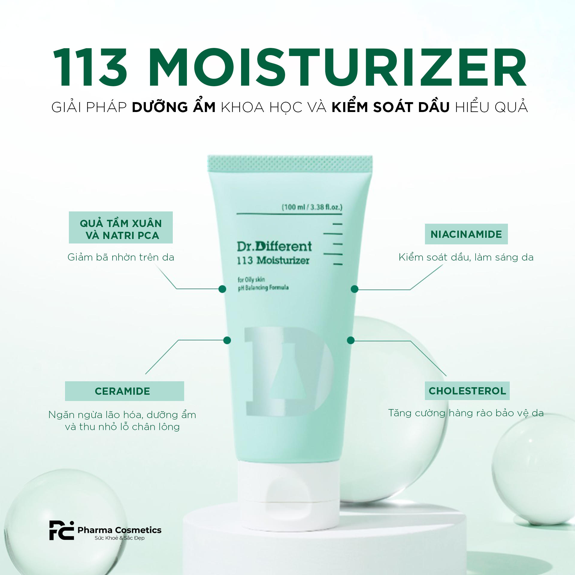 DR.DIFFERENT 113 MOISTURIZER / KEM DƯỠNG ẨM VÀ KIỂM SOÁT BÃ NHỜN TRÊN DA