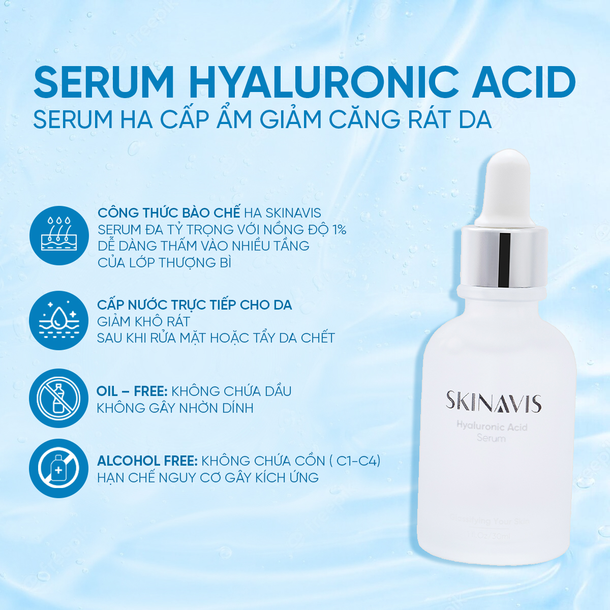 SKINAVIS HYALURONIC ACID SERUM: Cấp Ẩm Đa Tầng, Phục Hồi & Làm Dịu Làn Da Khô, Nhạy Cảm