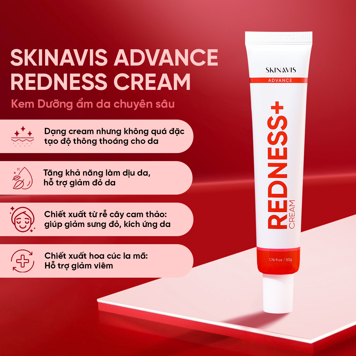 SKINAVIS ADVANCE REDNESS CREAM: Kem Dưỡng Ẩm Chuyên Sâu, Làm Dịu & Giảm Mẩn Đỏ Cho Da Nhạy Cảm