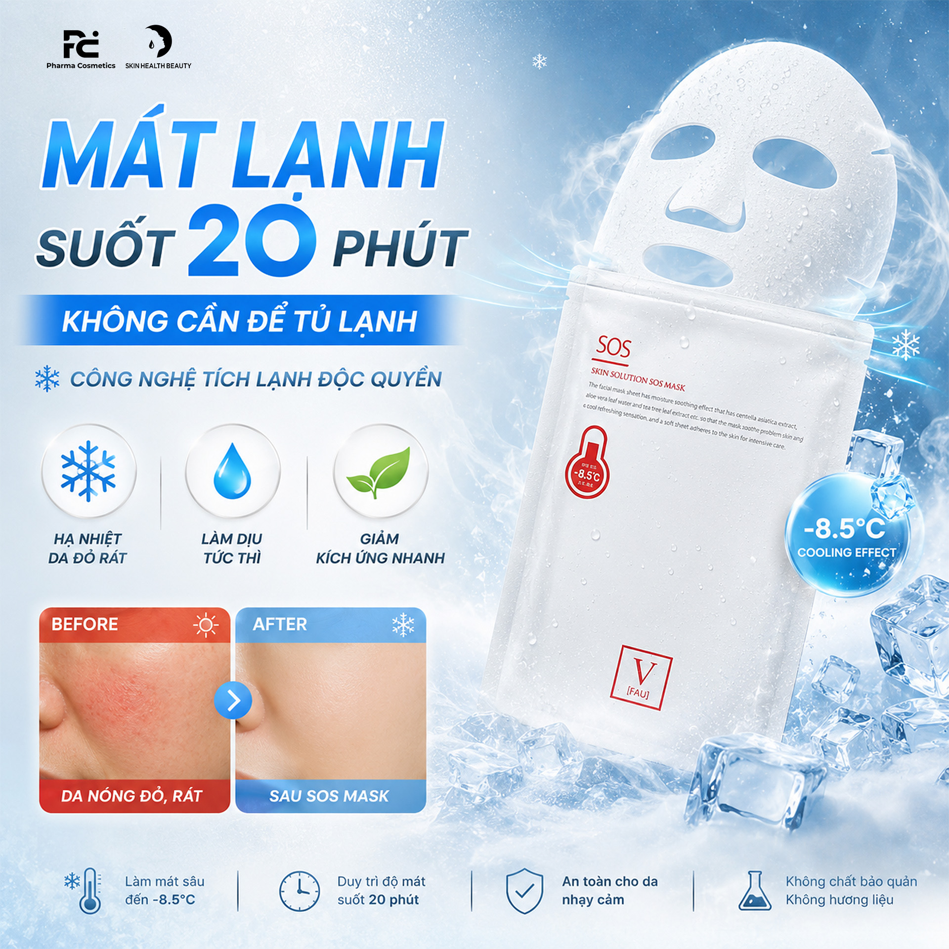 FAU Skin Solution SOS Mask – Mặt Nạ Lạnh Làm Dịu Da, Cấp Ẩm Chuyên Sâu Và Hỗ Trợ Phục Hồi Làn Da Nhạy Cảm