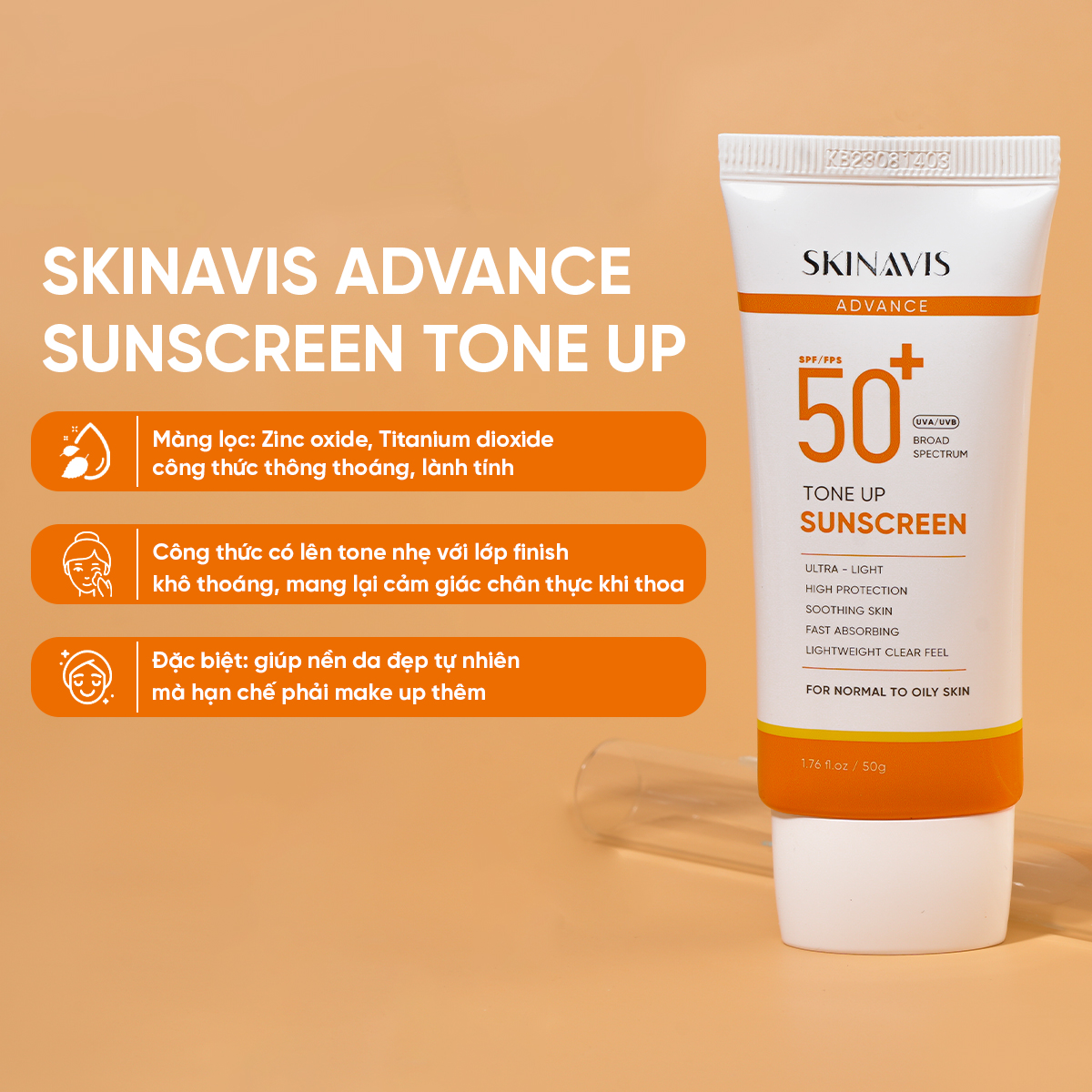 SKINAVIS ADVANCE SUNSCREEN TONE UP: Kem Chống Nắng Vật Lý Nâng Tông, Bảo Vệ Toàn Diện & Sáng Da