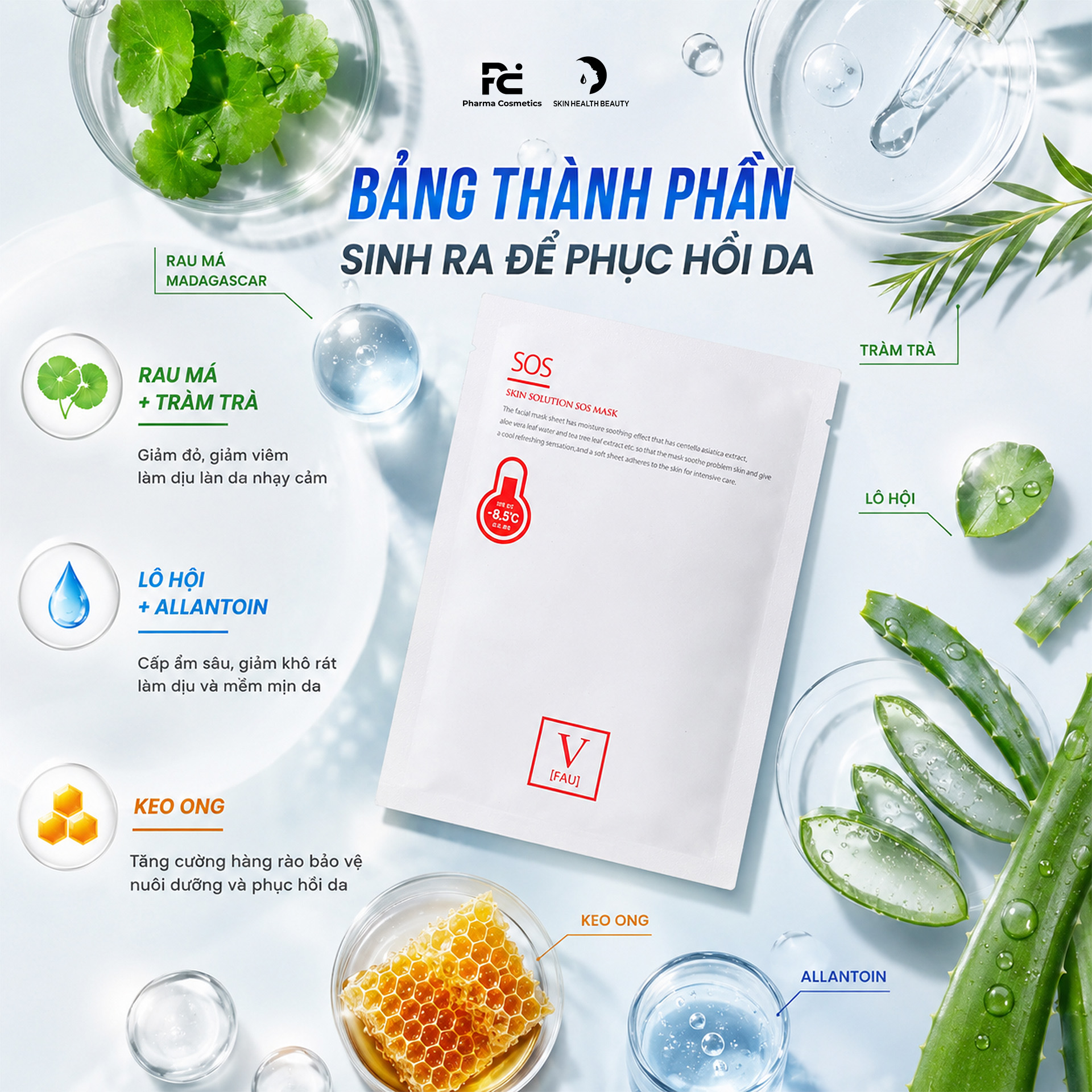 FAU Skin Solution SOS Mask – Mặt Nạ Lạnh Làm Dịu Da, Cấp Ẩm Chuyên Sâu Và Hỗ Trợ Phục Hồi Làn Da Nhạy Cảm