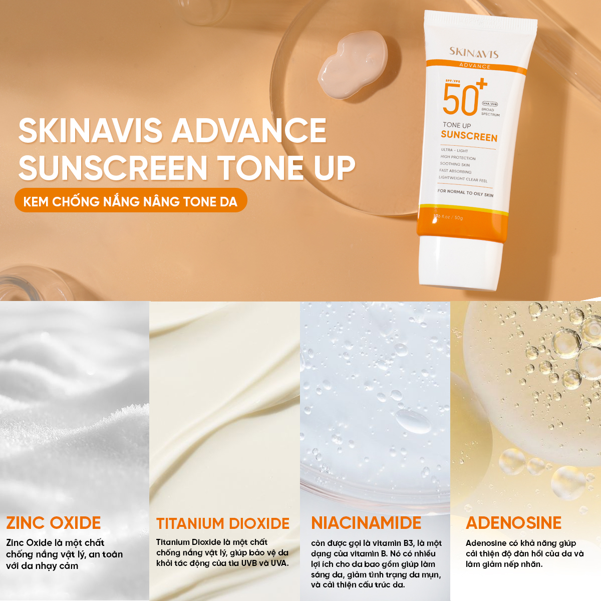 SKINAVIS ADVANCE SUNSCREEN TONE UP: Kem Chống Nắng Vật Lý Nâng Tông, Bảo Vệ Toàn Diện & Sáng Da