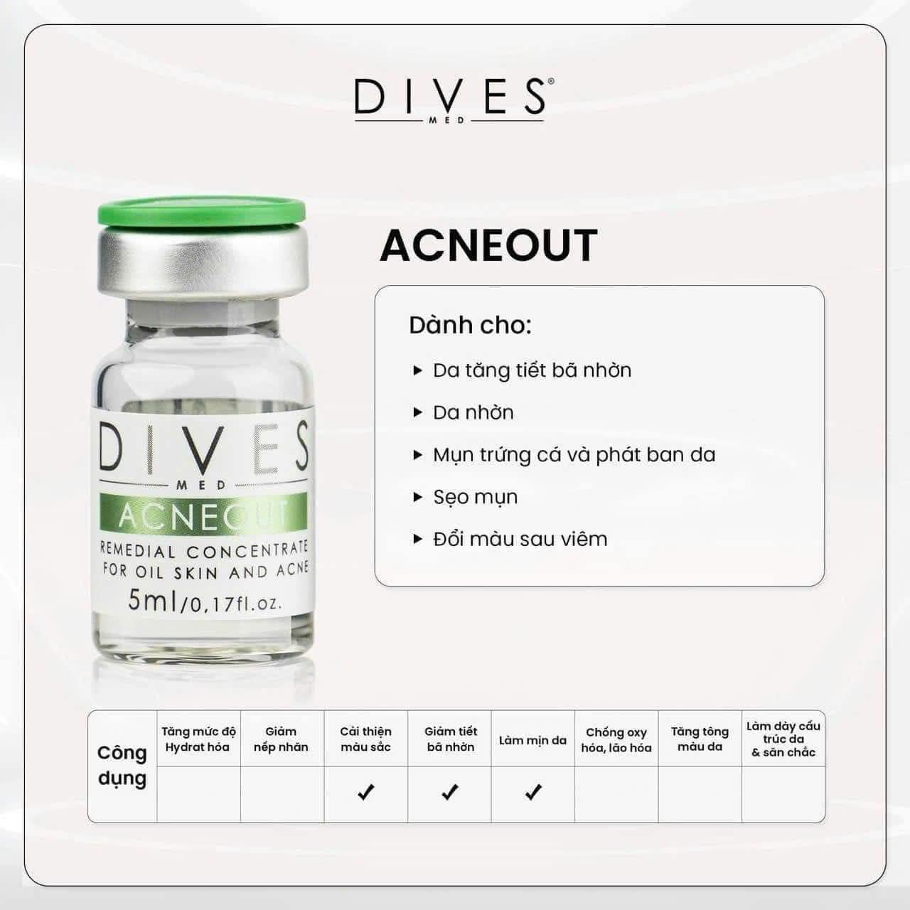 DIVES MED ACNEOUT: Meso Tiêu Cồi Mụn, Bình Thường Hóa Da Dầu Mụn từ Đức