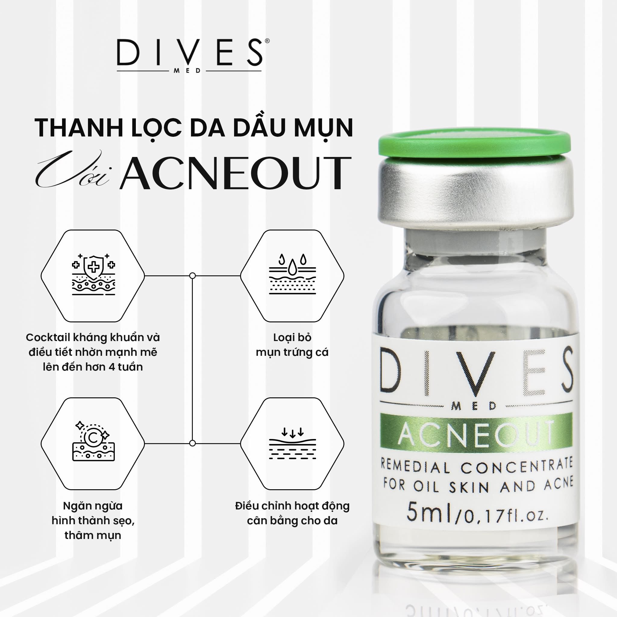 DIVES MED ACNEOUT: Meso Tiêu Cồi Mụn, Bình Thường Hóa Da Dầu Mụn từ Đức