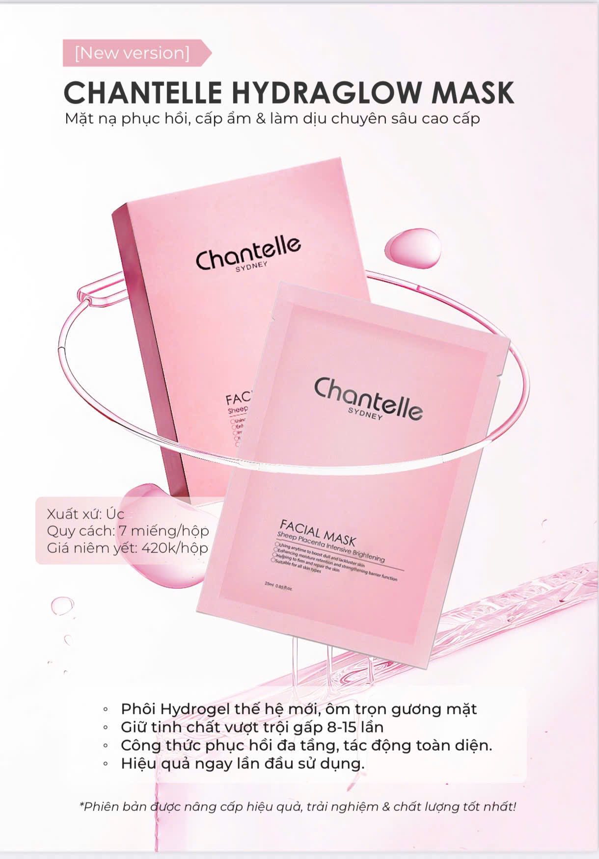 Chantelle Hydraglow Mask – Mặt Nạ Nhau Thai Cừu Phục Hồi & Trẻ Hóa Da Cấp Độ Tế Bào