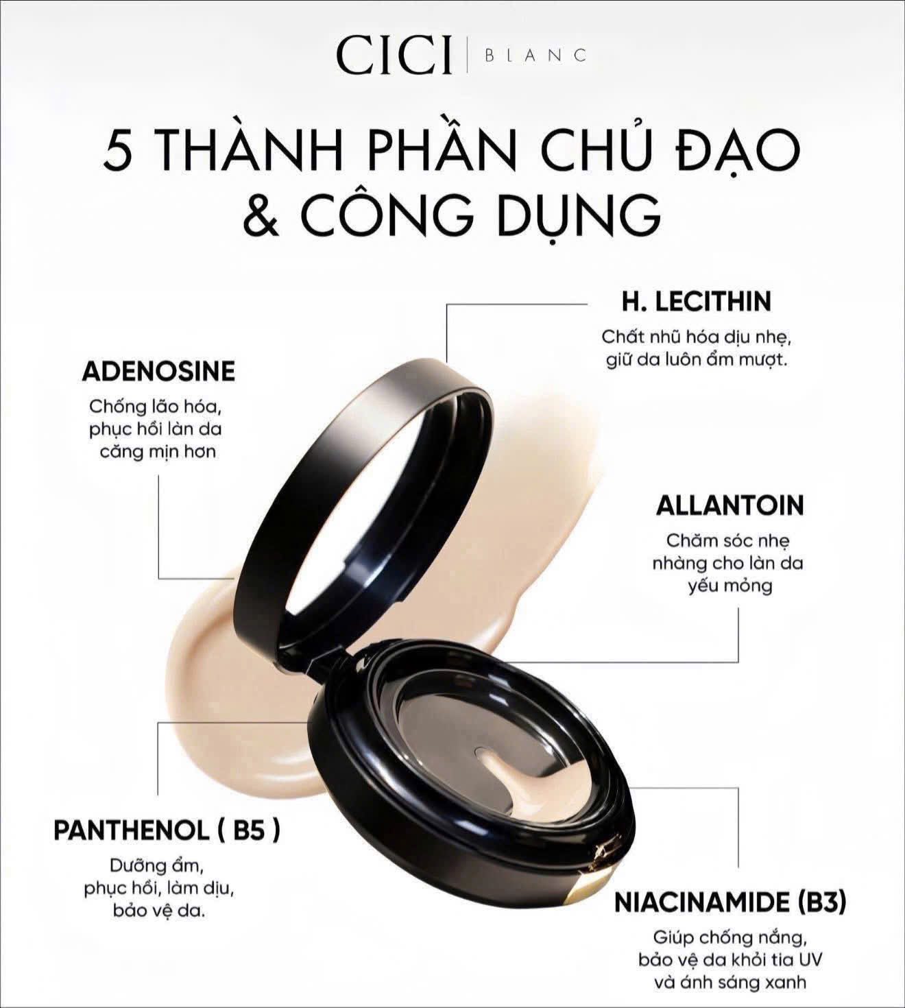 CICI BLANC CUSHION: Phấn Nước 3 Trong 1 - Trang Điểm, Dưỡng Da & Phục Hồi Chuyên Sâu