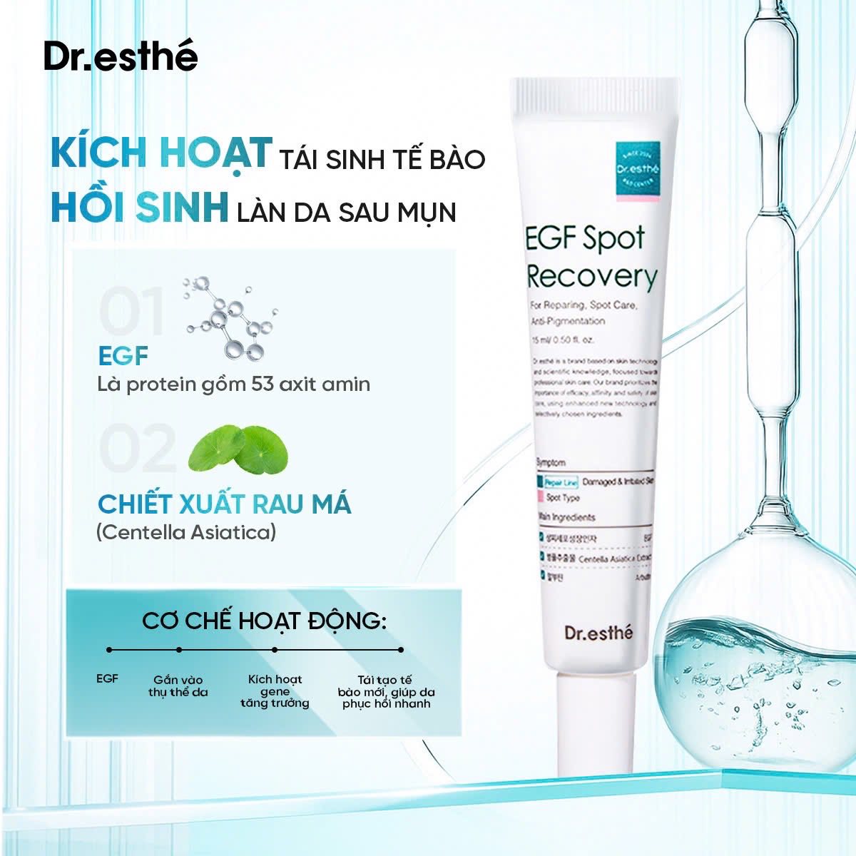 Dr.esthé EGF Spot Recovery 15ml – Kem Phục Hồi Da Giải Pháp "Vàng" Cho Da Sau Liệu Trình