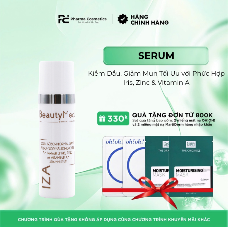 BEAUTYMED IZA SOIN SEBO - NORMALIZING CARE RIS ZINC VITA A SERUM: Giải Pháp Kiềm Dầu, Giảm Mụn Tối Ưu với Phức Hợp Iris, Zinc & Vitamin A