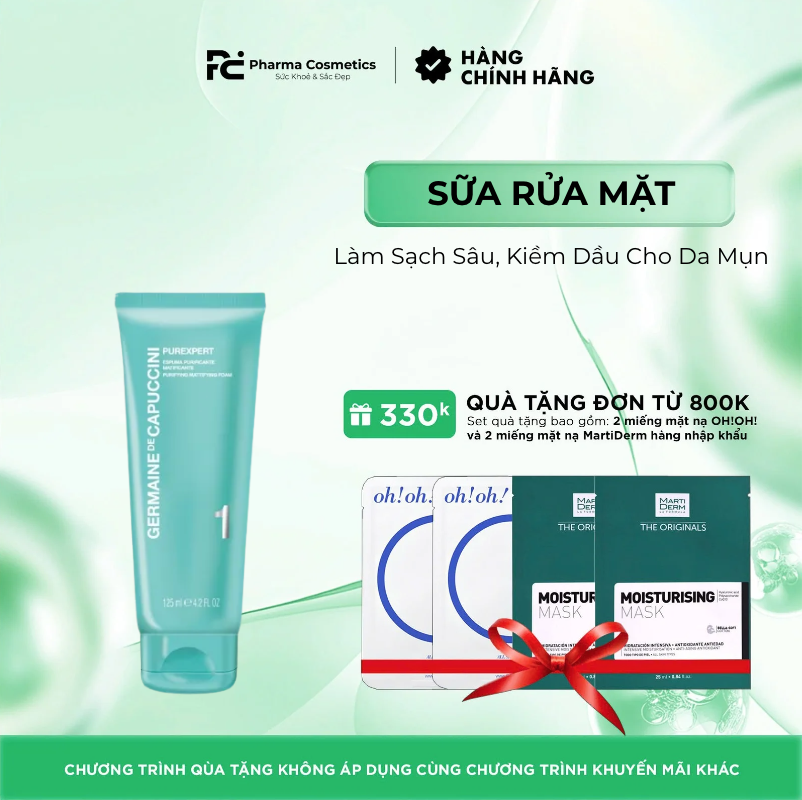 GERMAINE DE CAPUCCINI PUREXPERT MATTIFYING FOAM: Sữa Rửa Mặt Làm Sạch Sâu, Kiềm Dầu Cho Da Mụn