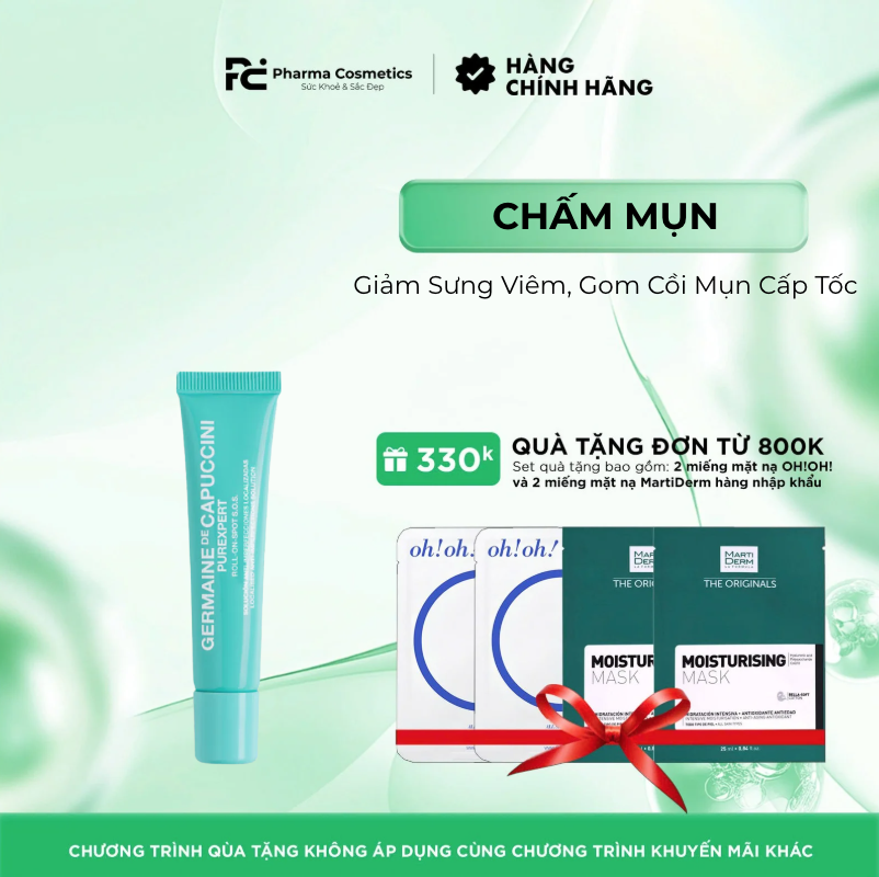 GERMAINE DE CAPUCCINI PUREXPERT ROLL-ON SPOT SOS SOLUTION: Chấm Mụn Giảm Sưng Viêm, Gom Cồi Mụn Cấp Tốc