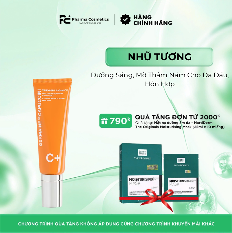 GERMAINE DE CAPUCCINI TIMEXPERT RADIANCE C+ EMULSION: Nhũ Tương Dưỡng Sáng, Mờ Thâm Nám Cho Da Dầu, Hỗn Hợp