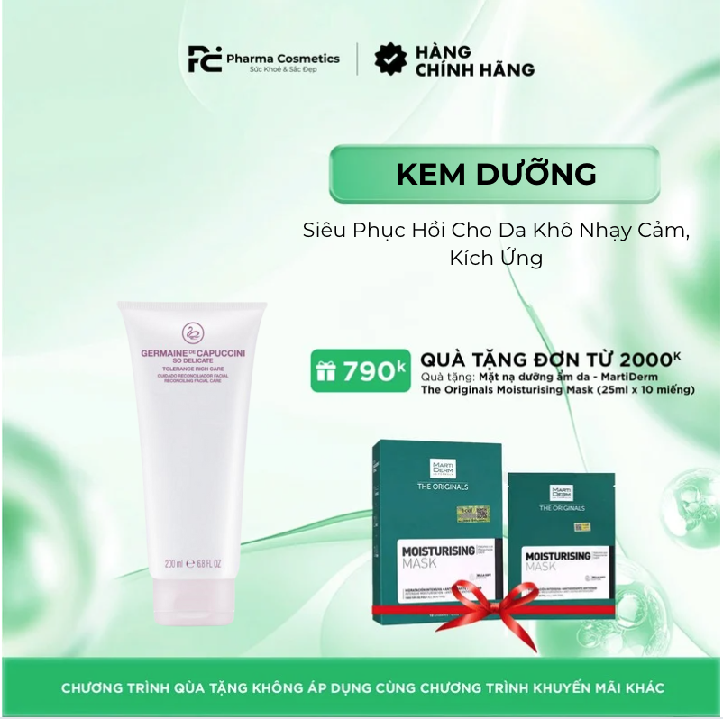 GERMAINE DE CAPUCCINI SO DELICATE TOLERANCE RICH CARE (SPA SIZE 200ML): Kem Dưỡng Siêu Phục Hồi Cho Da Khô Nhạy Cảm, Kích Ứng