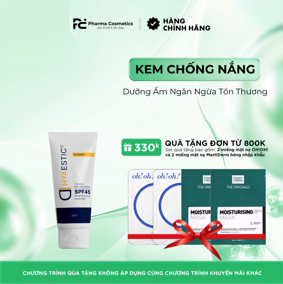 HYAESTIC MINERAL & NON-NANO PARTICLE BROAD SPECTRUM SUNSCREEN SPF 45: Kem Chống Nắng Dưỡng Ẩm Ngăn Ngừa Tổn Thương