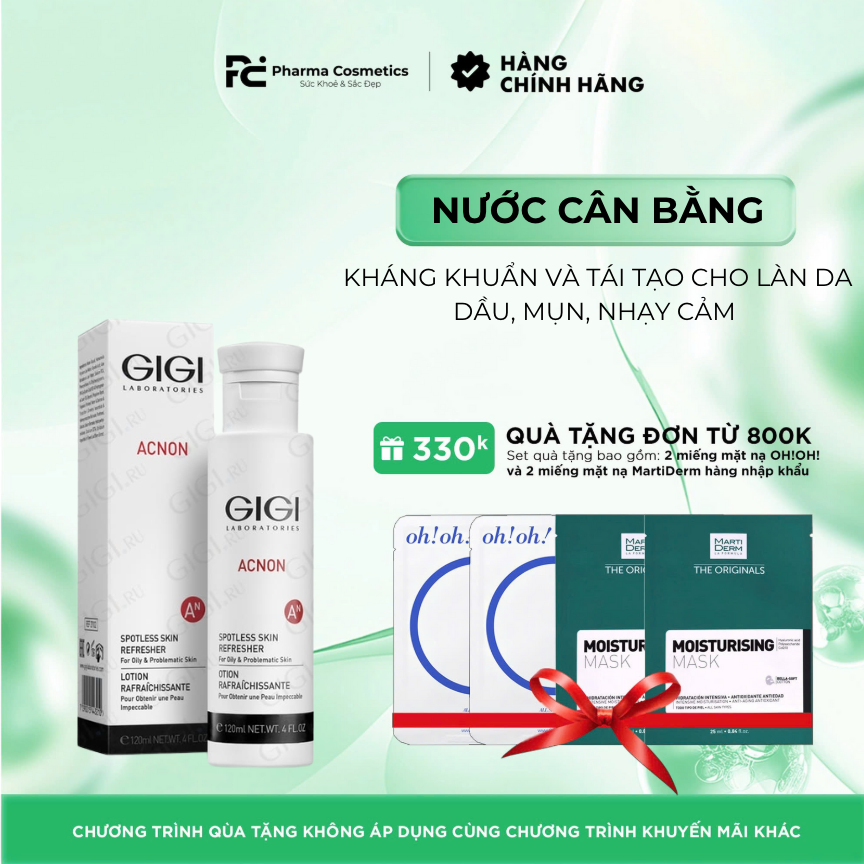 GIGI ACNON SPOTLESS SKIN REFRESHER / NƯỚC CÂN BẰNG, KHÁNG KHUẨN VÀ TÁI TẠO CHO LÀN DA DẦU, MỤN, NHẠY CẢM 