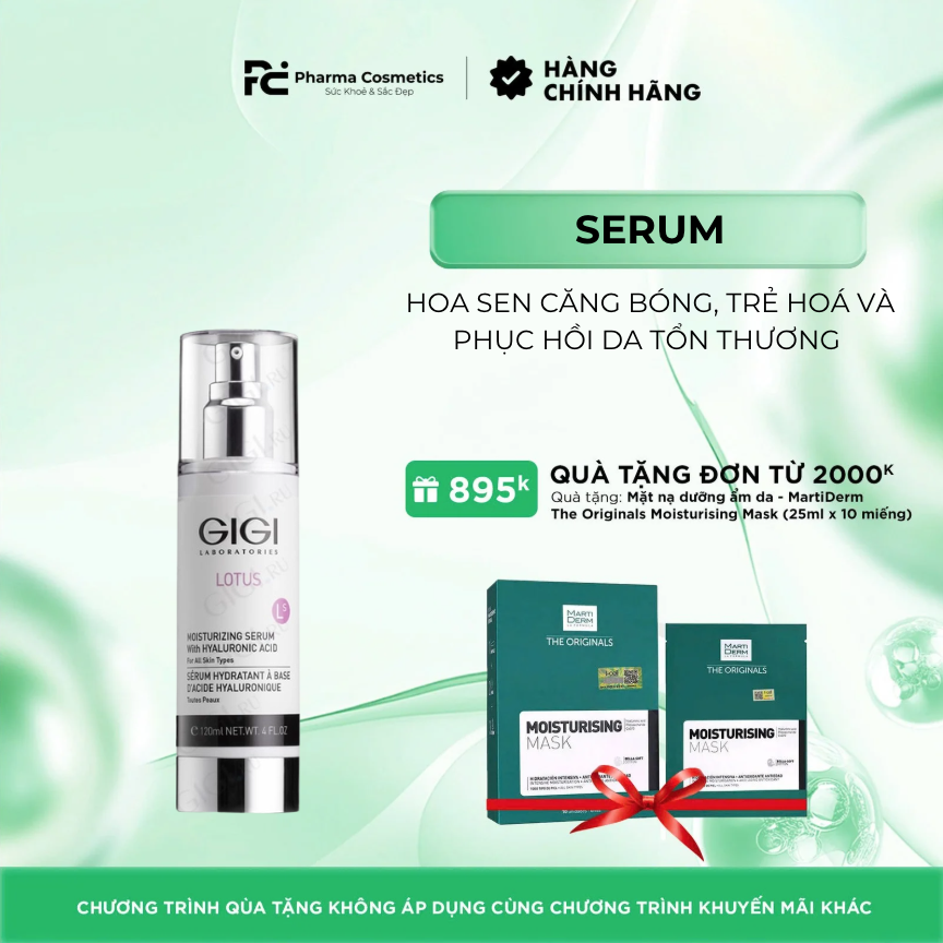 GIGI LOTUS MOISTURIZING SERUM HYALURONIC ACID / TINH CHẤT HOA SEN CĂNG BÓNG, TRẺ HOÁ VÀ PHỤC HỒI DA TỔN THƯƠNG 