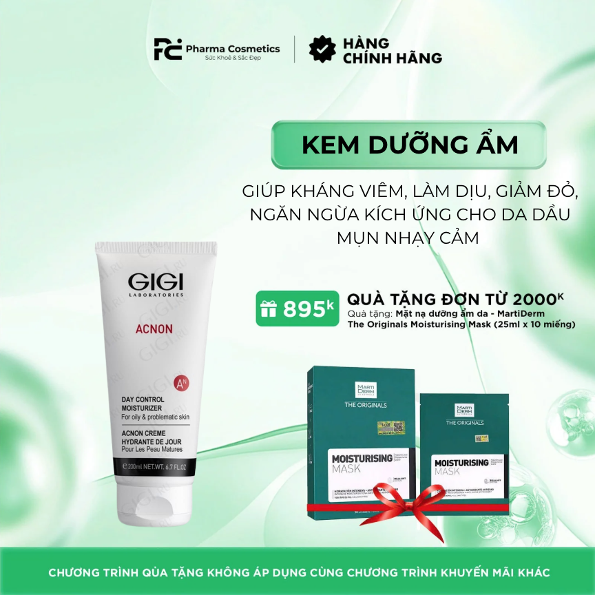 GIGI ACNON DAY CONTROL / KEM DƯỠNG ẨM BAN NGÀY GIÚP KHÁNG VIÊM, LÀM DỊU, GIẢM ĐỎ, NGĂN NGỪA KÍCH ỨNG CHO DA DẦU MỤN NHẠY CẢM 