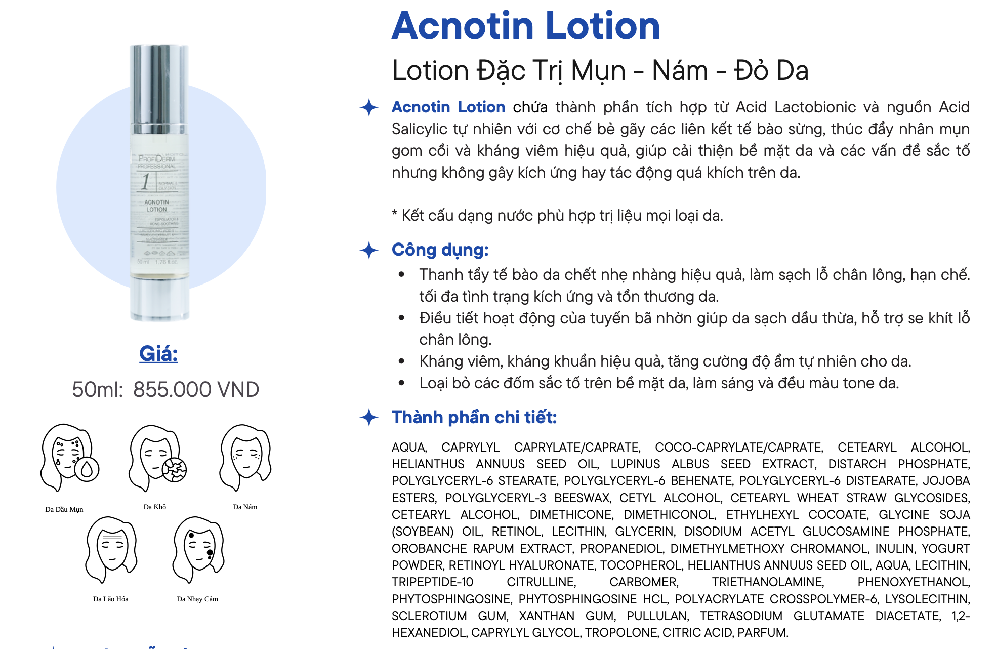PROFIDERM PROFESSIONAL ACNOTIN LOTION: Lotion Đặc Trị Mụn, Nấm Và Phục Hồi Da Đa Tầng
