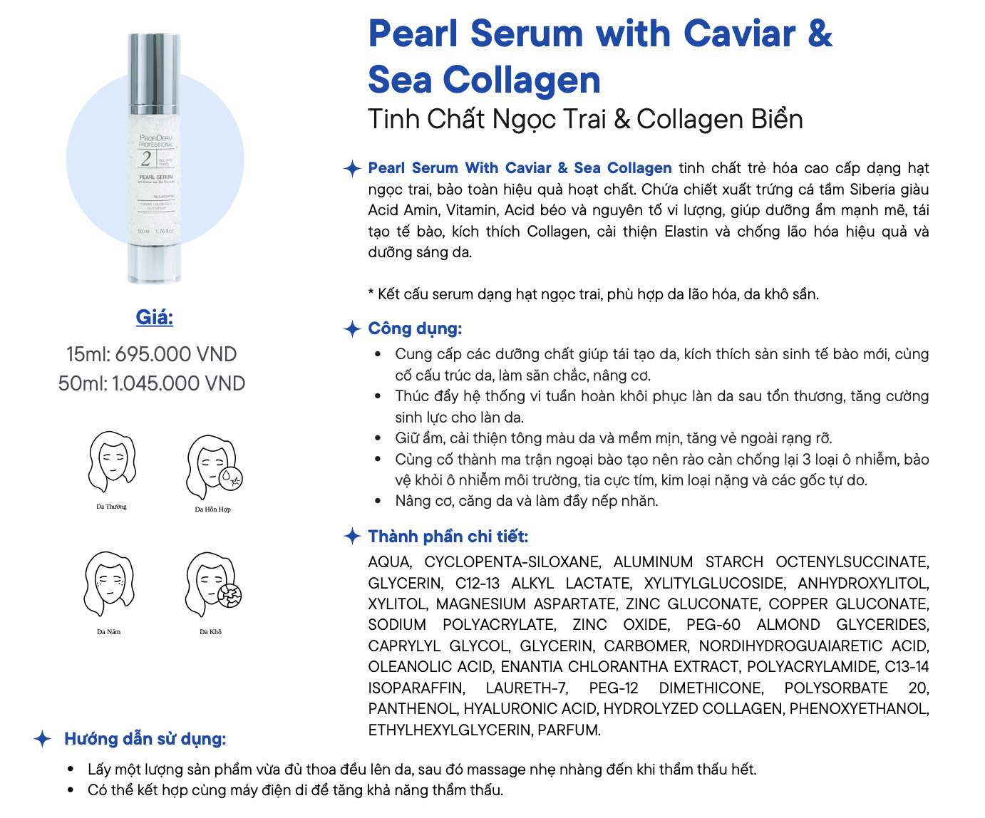 ProfiDerm Pearl Serum with Caviar & Sea Collagen – Tinh Chất Ngọc Trai Trẻ Hóa & Phục Hồi Da Cao Cấp