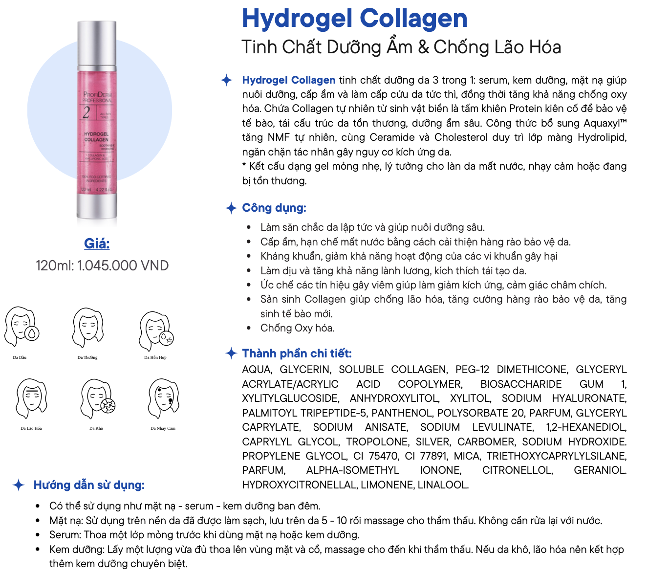 ProfiDerm Hydrogel Collagen – Tinh Chất 3 Trong 1 Cấp Ẩm, Phục Hồi & Trẻ Hóa Da