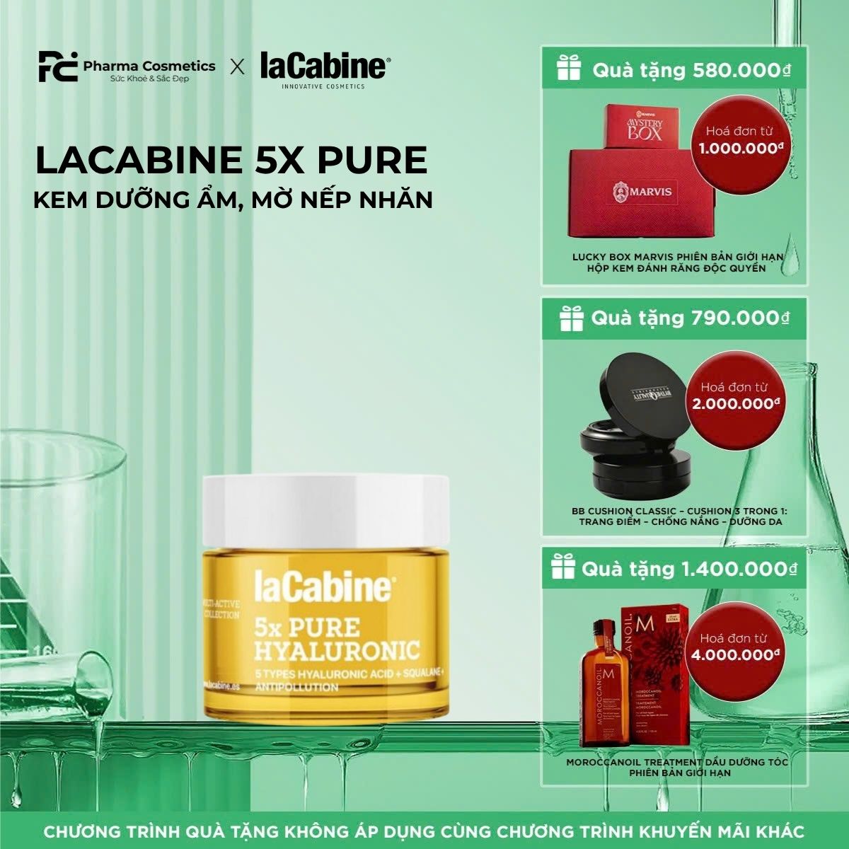 LACABINE 5X PURE HYALURONIC CREAM / KEM DƯỠNG ẨM, MỜ NẾP NHĂN
